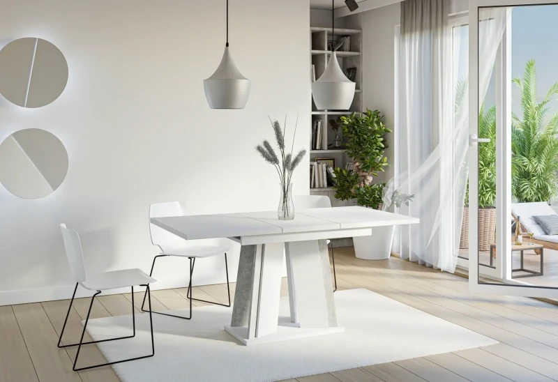 Stół rozkładany Prestiż 120-160 cm prostokątny nowoczesny do jadalni salonu white stone
