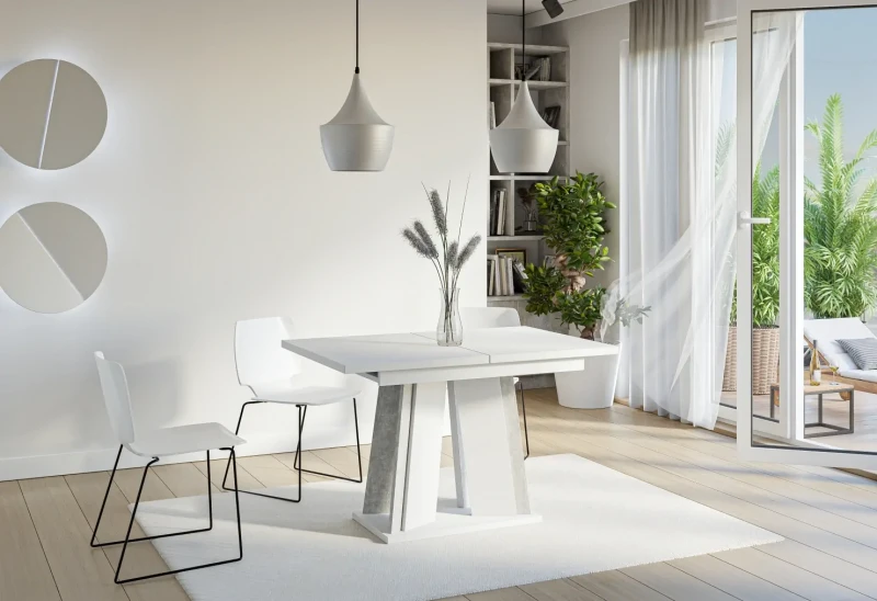 Stół rozkładany Prestiż 120-160 cm prostokątny nowoczesny do jadalni salonu white stone