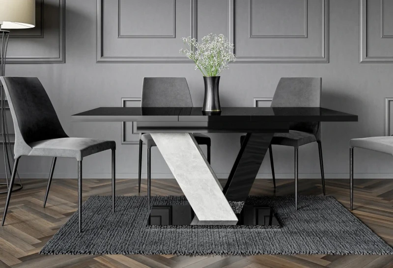 Stół rozkładany Eterna 120-160 cm prostokątny nowoczesny do jadalni salonu black gloss stone