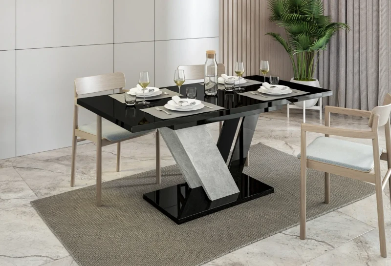 Stół rozkładany Eterna 120-160 cm prostokątny nowoczesny do jadalni salonu black gloss stone