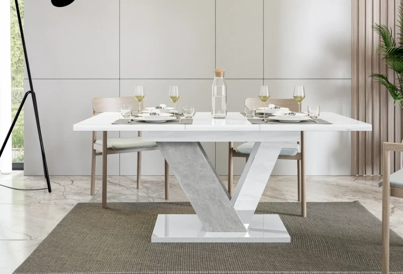 Stół rozkładany Eterna 120-160 cm prostokątny nowoczesny do jadalni salonu white gloss stone