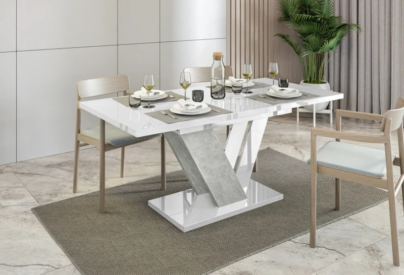 Stół rozkładany Eterna 120-160 cm prostokątny nowoczesny do jadalni salonu white gloss stone