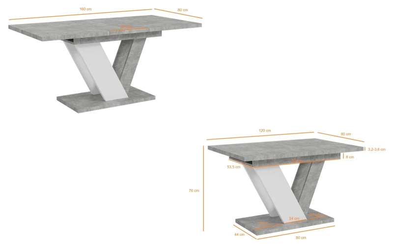 Stół rozkładany Eterna 120-160 cm prostokątny nowoczesny do jadalni salonu stone white