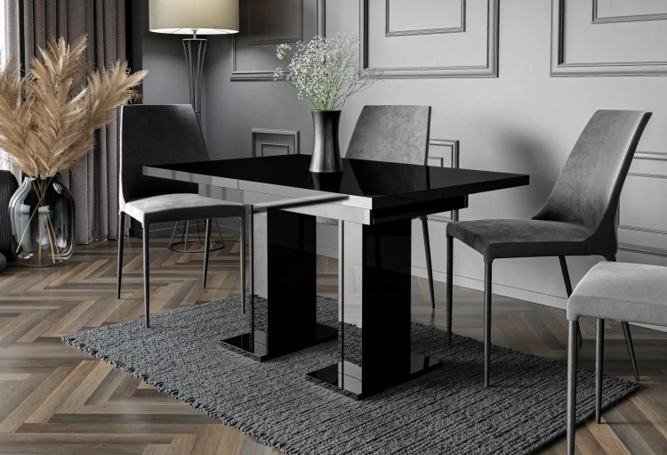Stół rozkładany Base 120-160 cm prostokątny nowoczesny do jadalni salonu black gloss