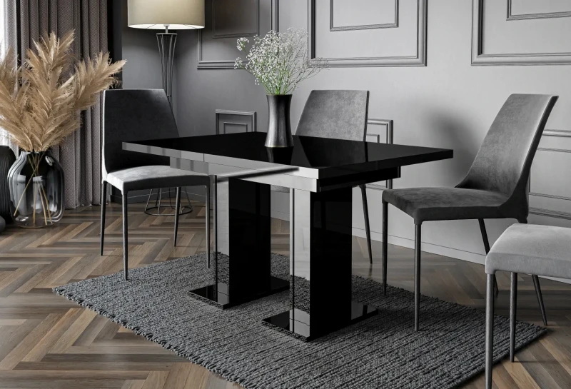 Stół rozkładany Base 120-160 cm prostokątny nowoczesny do jadalni salonu black gloss
