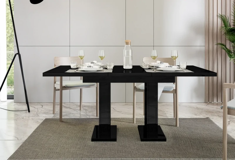 Stół rozkładany Base 120-160 cm prostokątny nowoczesny do jadalni salonu black gloss