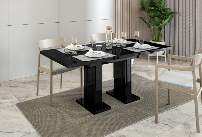 Stół rozkładany Base 120-160 cm prostokątny nowoczesny do jadalni salonu black gloss