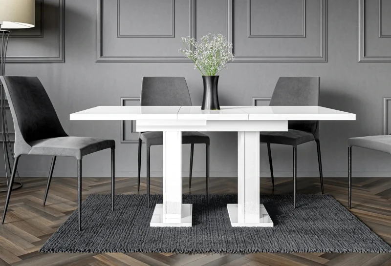 Stół rozkładany Base 120-160 cm prostokątny nowoczesny do jadalni salonu white gloss