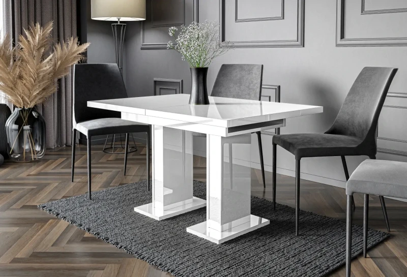 Stół rozkładany Base 120-160 cm prostokątny nowoczesny do jadalni salonu white gloss