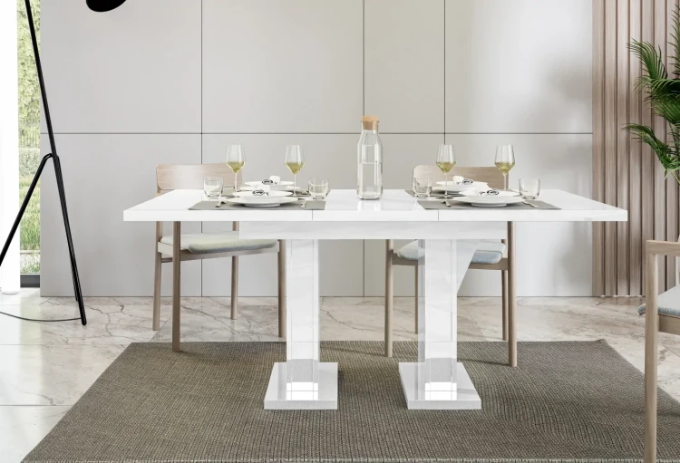 Stół rozkładany Base 120-160 cm prostokątny nowoczesny do jadalni salonu white gloss