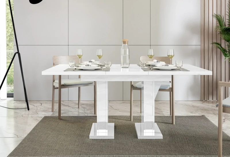 Stół rozkładany Base 120-160 cm prostokątny nowoczesny do jadalni salonu white gloss