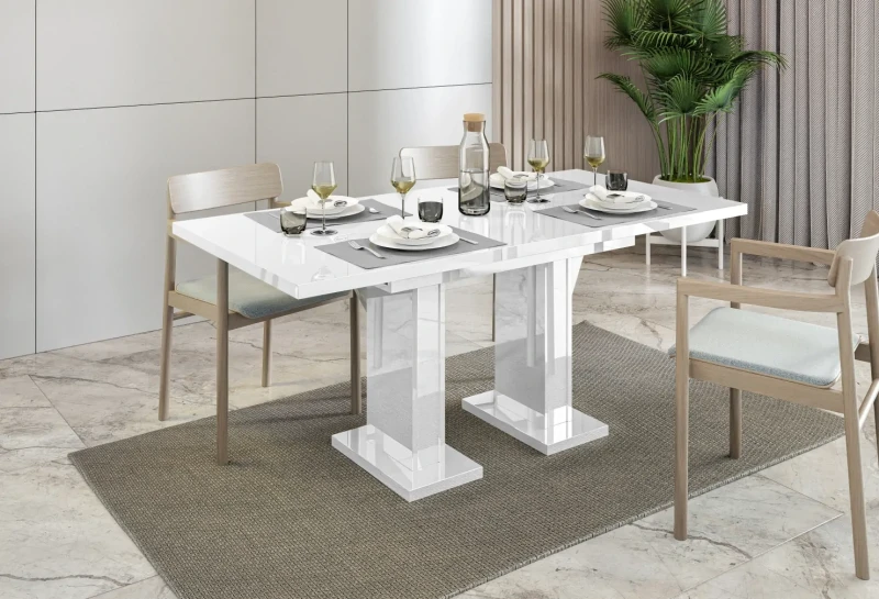 Stół rozkładany Base 120-160 cm prostokątny nowoczesny do jadalni salonu white gloss