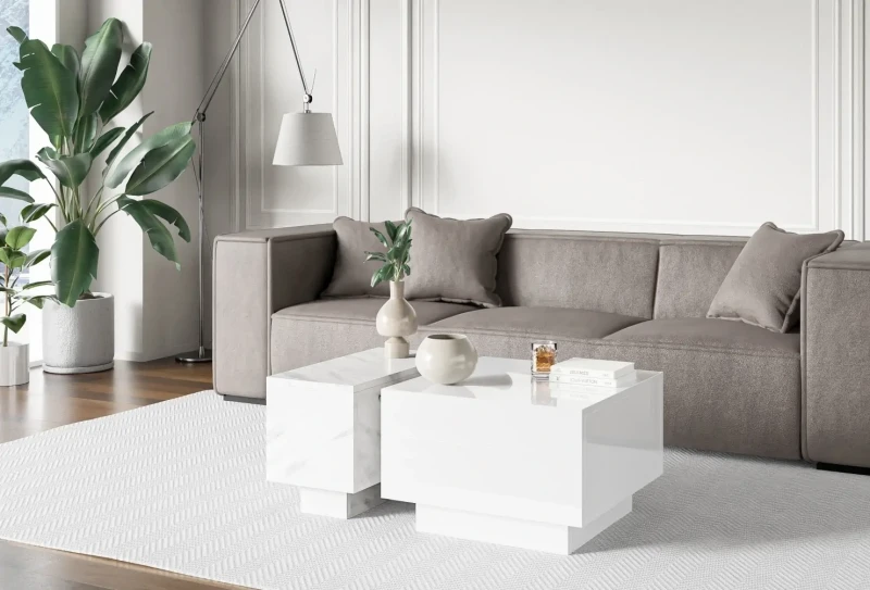 Stolik kawowy Forma 30x60 cm ława z otwieranym blatem do salonu bianco marble