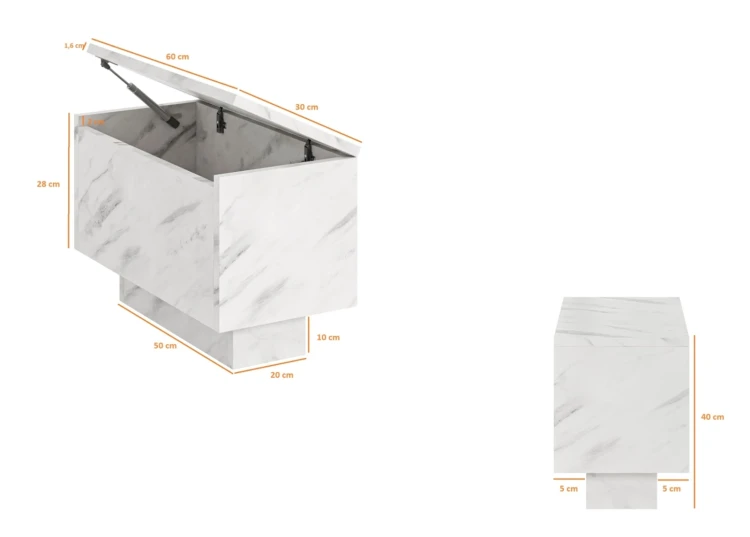 Stolik kawowy Forma 30x60 cm ława z otwieranym blatem do salonu bianco marble
