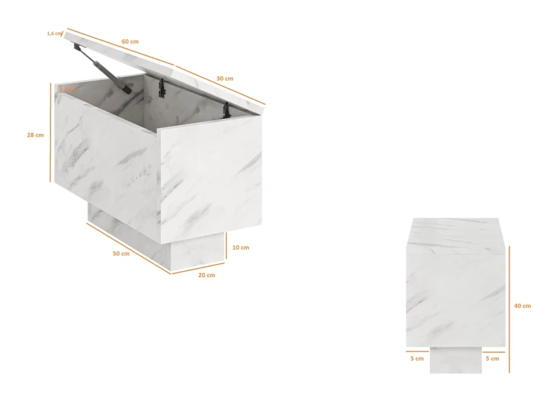 Stolik kawowy Forma 30x60 cm ława z otwieranym blatem do salonu bianco marble
