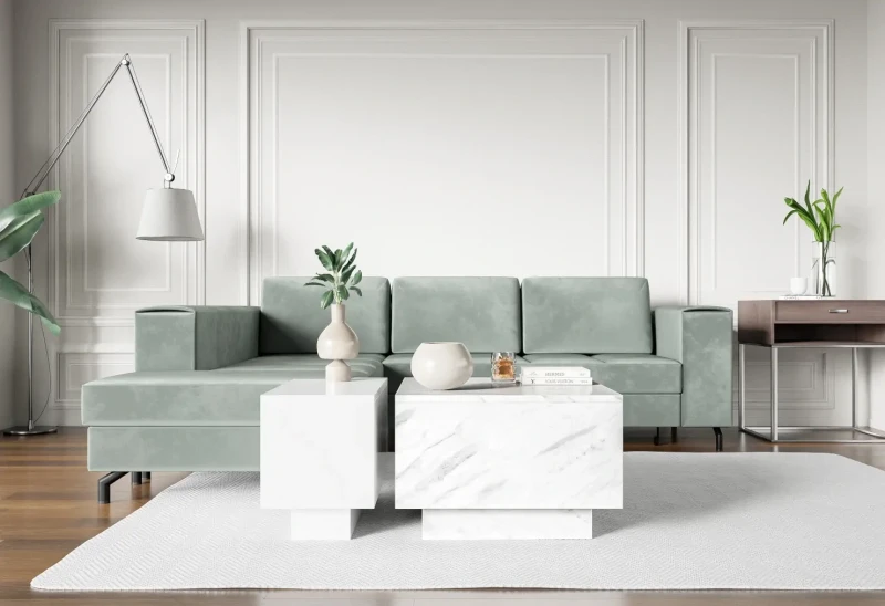 Stolik kawowy Forma 60x60 cm ława z otwieranym blatem do salonu bianco marble