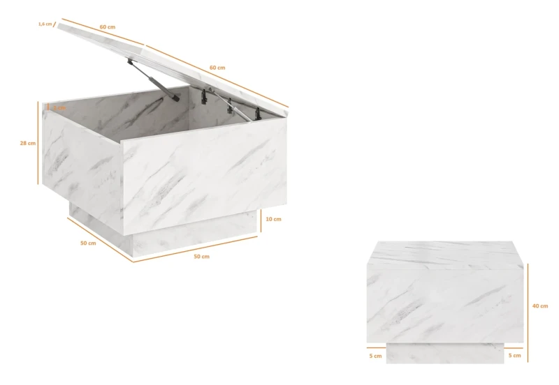 Stolik kawowy Forma 60x60 cm ława z otwieranym blatem do salonu - wymiary