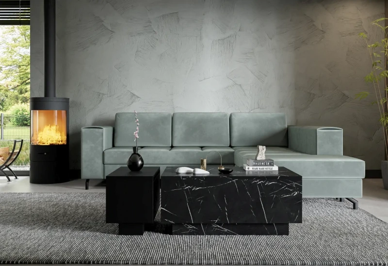 Stolik kawowy Forma 90x60 cm ława z otwieranym blatem do salonu marmur black royal