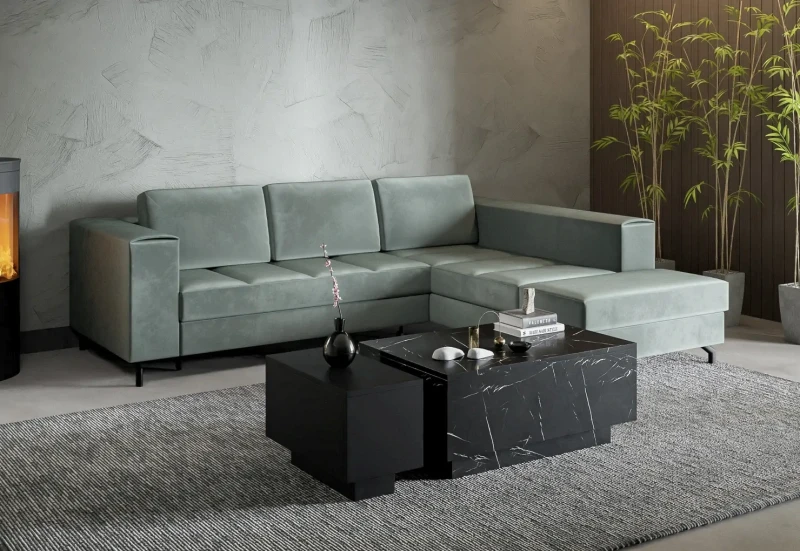 Stolik kawowy Forma 90x60 cm ława z otwieranym blatem do salonu marmur black royal