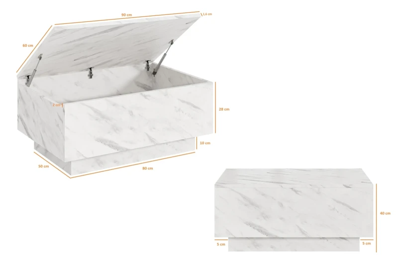 Stolik kawowy Forma 90x60 cm ława z otwieranym blatem do salonu - wymiary