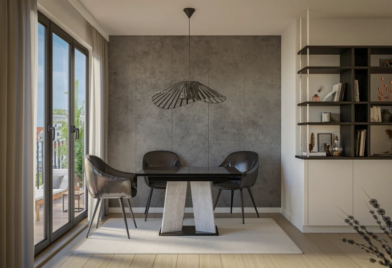 Stół rozkładany Takto 120-160 cm prostokątny nowoczesny do jadalni salonu black gloss/stone