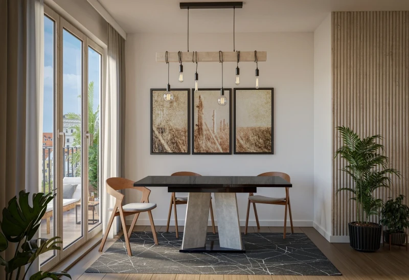 Stół rozkładany Takto 120-160 cm prostokątny nowoczesny do jadalni salonu black gloss/stone