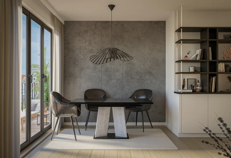 Stół rozkładany Takto 120-160 cm prostokątny nowoczesny do jadalni salonu black gloss/stone