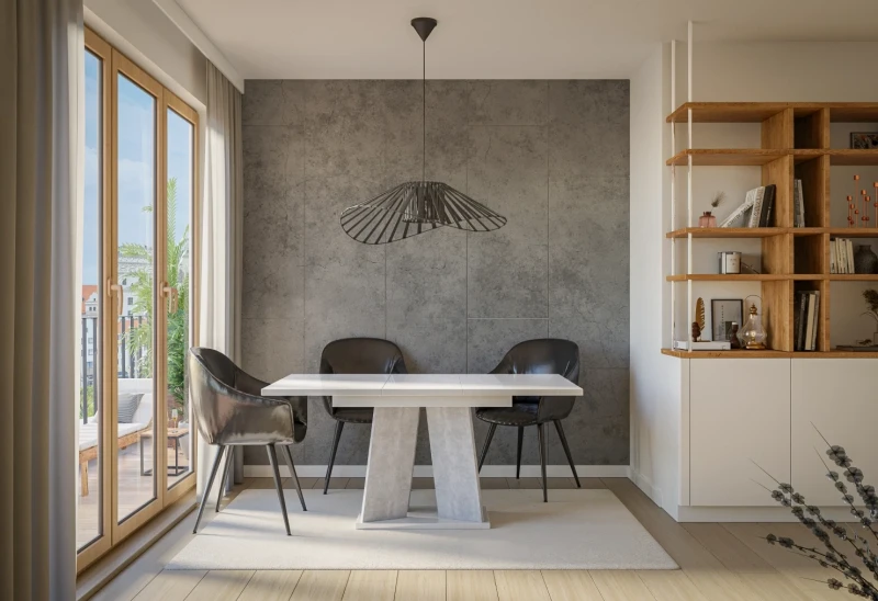 Stół rozkładany Takto 120-160 cm prostokątny nowoczesny do jadalni salonu white gloss/stone