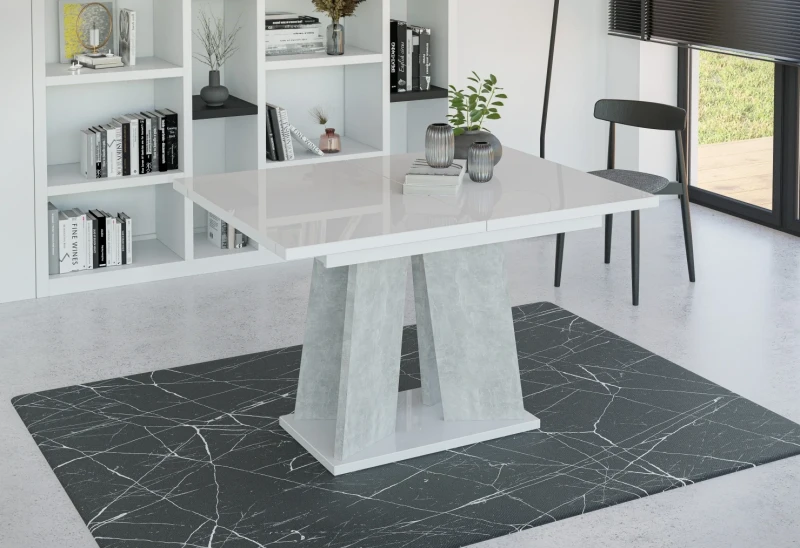 Stół rozkładany Takto 120-160 cm prostokątny nowoczesny do jadalni salonu white gloss/stone