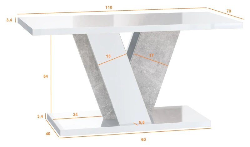 Stolik kawowy Solit 110x70 cm ława prostokątna do salonu - wymiary