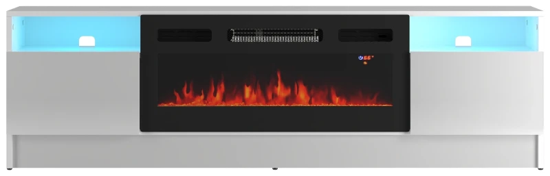 Szafka RTV Duke 160 cm z kominkiem elektrycznym i LED do salonu biały mat/połysk