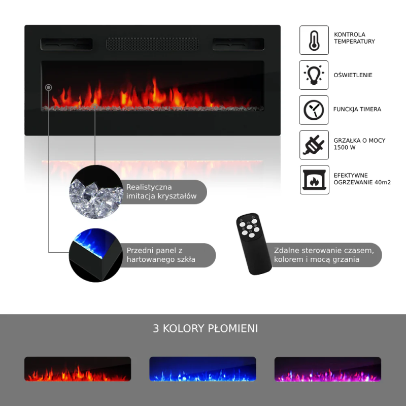 Szafka RTV Duke 160 cm z kominkiem elektrycznym i LED do salonu - kominek elektryczny