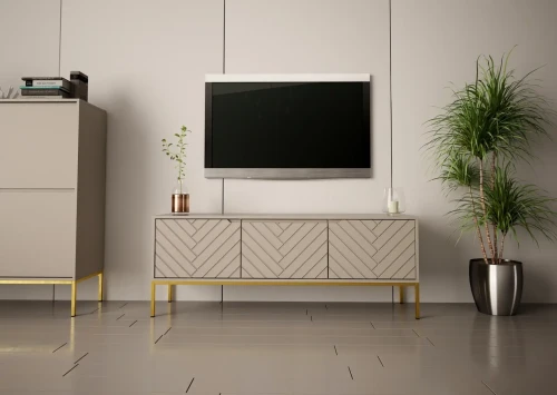 Szafka RTV Aspen I 150 cm trzydrzwiowa na metalowych nóżkach do salonu cashmere/złoty