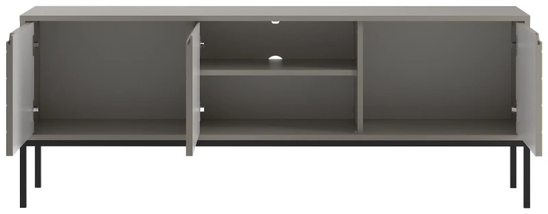 Szafka RTV Aspen I 150 cm trzydrzwiowa na metalowych nóżkach do salonu cashmere/czarny