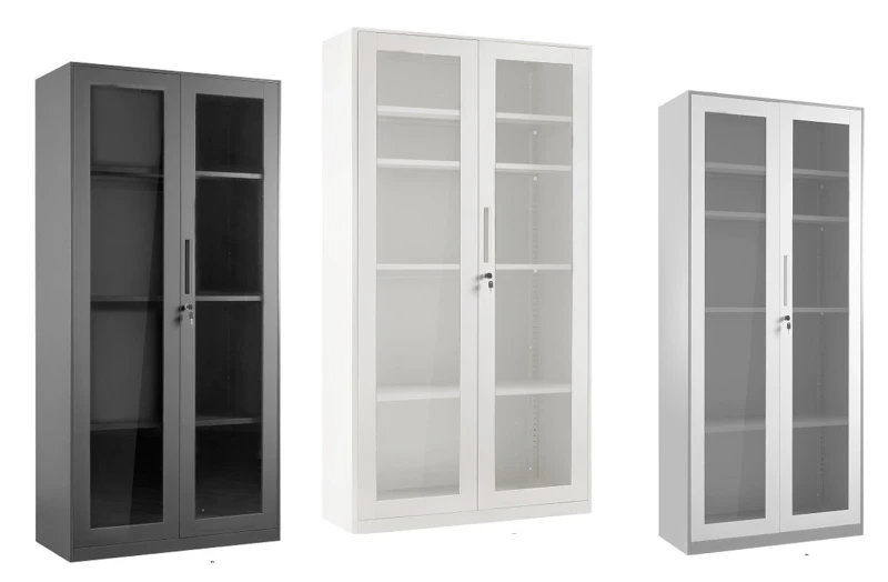 Szafa metalowa XD-027 ze szklanymi frontami zamykana na klucz Czarna