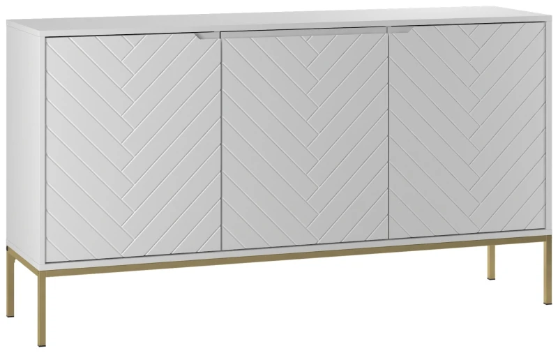 Komoda Aspen III 150 cm trzydrzwiowa z frezowanymi frontami do salonu biały/złoty