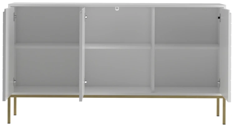 Komoda Aspen III 150 cm trzydrzwiowa z frezowanymi frontami do salonu biały/złoty