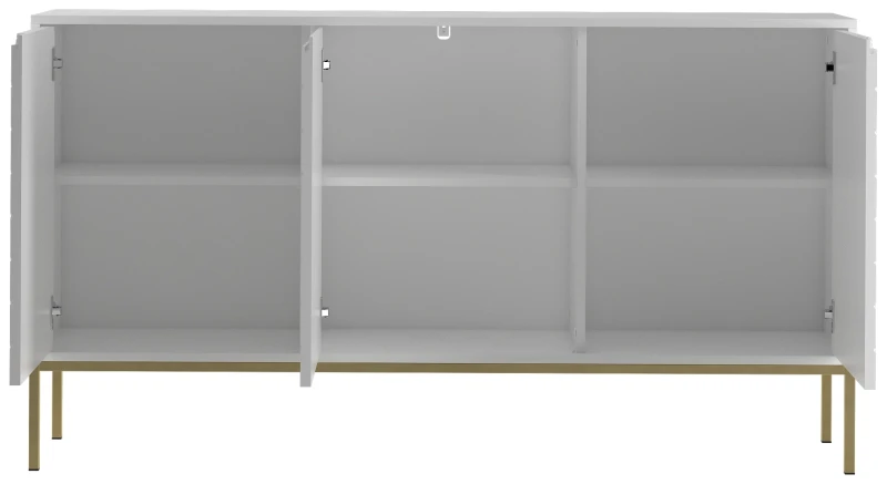 Komoda Aspen III 150 cm trzydrzwiowa z frezowanymi frontami do salonu biały/złoty