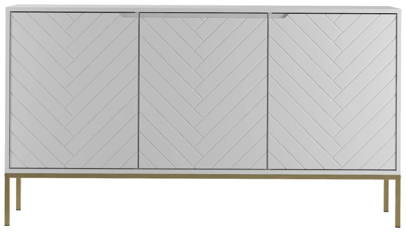 Komoda Aspen III 150 cm trzydrzwiowa z frezowanymi frontami do salonu biały/złoty