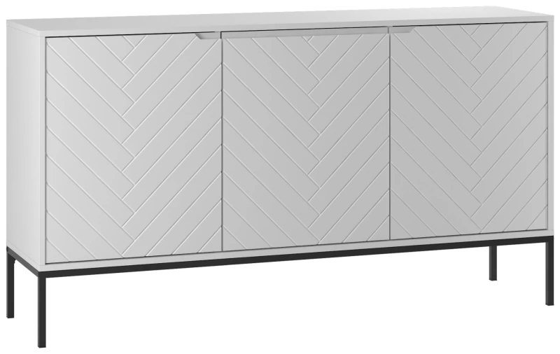 Komoda Aspen III 150 cm trzydrzwiowa z frezowanymi frontami do salonu biały/czarny