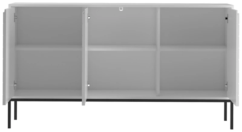 Komoda Aspen III 150 cm trzydrzwiowa z frezowanymi frontami do salonu biały/czarny