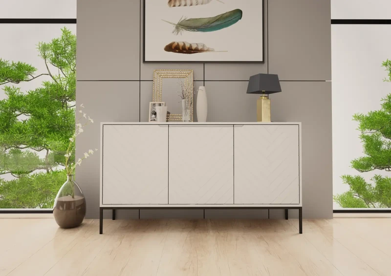 Komoda Aspen III 150 cm trzydrzwiowa z frezowanymi frontami do salonu biały/czarny