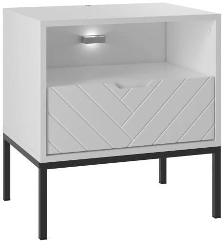 Szafka nocna Aspen IV 53 cm z szufladą i oświetleniem LED do sypialni biały/czarny