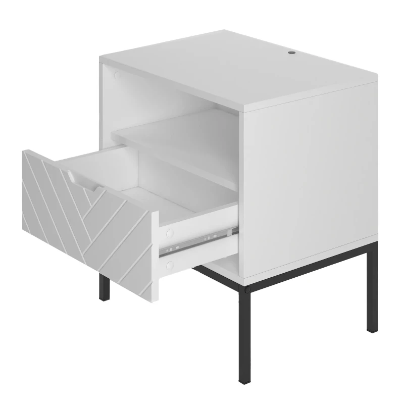 Szafka nocna Aspen IV 53 cm z szufladą i oświetleniem LED do sypialni biały/czarny