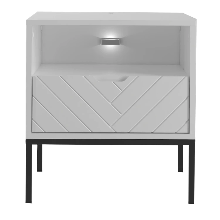 Szafka nocna Aspen IV 53 cm z szufladą i oświetleniem LED do sypialni biały/czarny