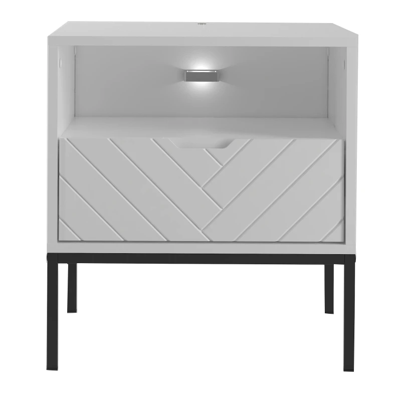 Szafka nocna Aspen IV 53 cm z szufladą i oświetleniem LED do sypialni biały/czarny