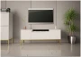 Szafka RTV Aspen VI 150 cm trzydrzwiowa z głośnikiem JBL do salonu biały/złoty