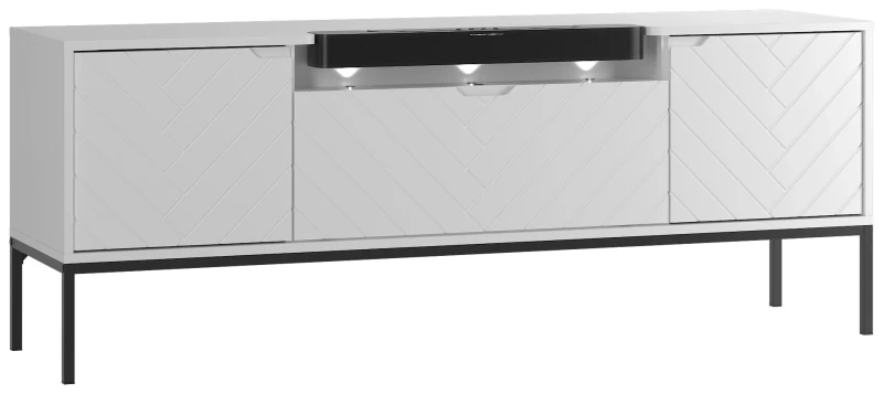 Szafka RTV Aspen VI 150 cm trzydrzwiowa z głośnikiem JBL do salonu biały/czarny