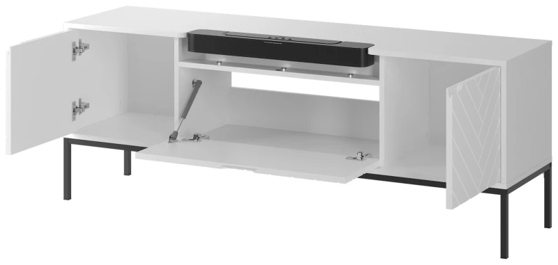 Szafka RTV Aspen VI 150 cm trzydrzwiowa z głośnikiem JBL do salonu biały/czarny