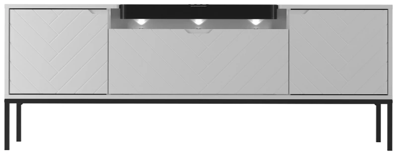 Szafka RTV Aspen VI 150 cm trzydrzwiowa z głośnikiem JBL do salonu biały/czarny